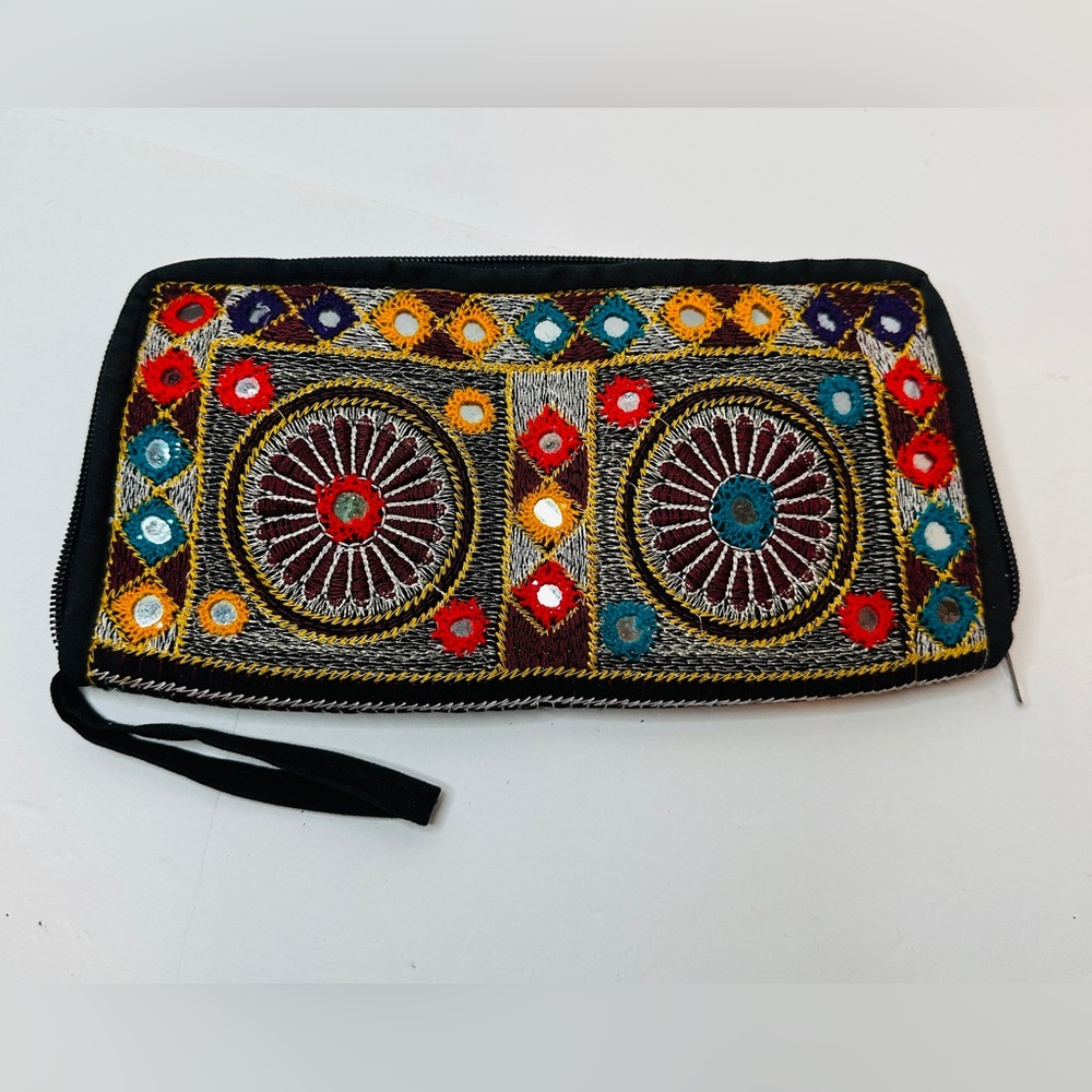 Colorful Boho Sindhi Mirror Embroidered Multicolor Festival Clutch Wristlet